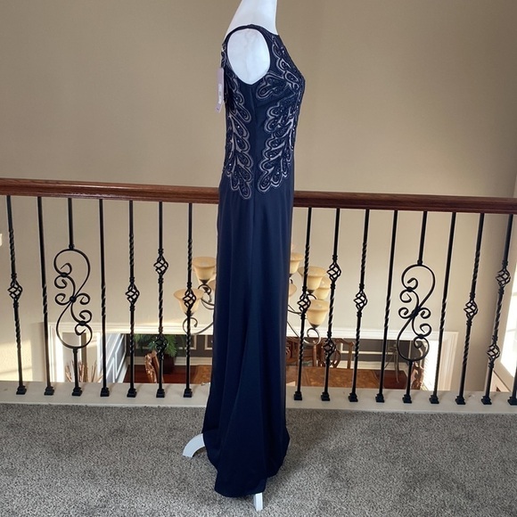 JS Collections Navy Blue Sleeveless Embroidered Holiday Party Gown Maxi Dress 4 - Picture 4 of 9